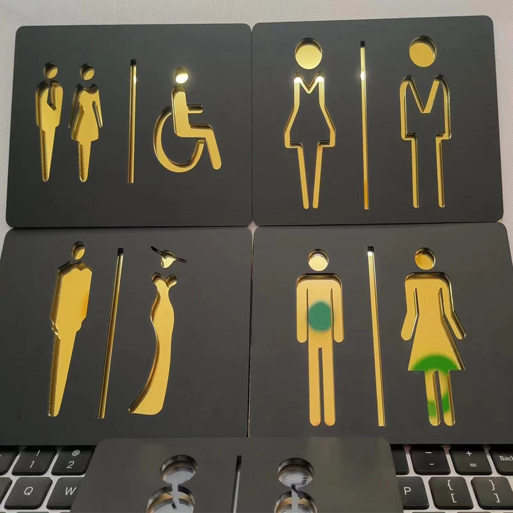 Home Bathroom Door Signs - 매트 블랙 골드 화장실 사인 플레이트