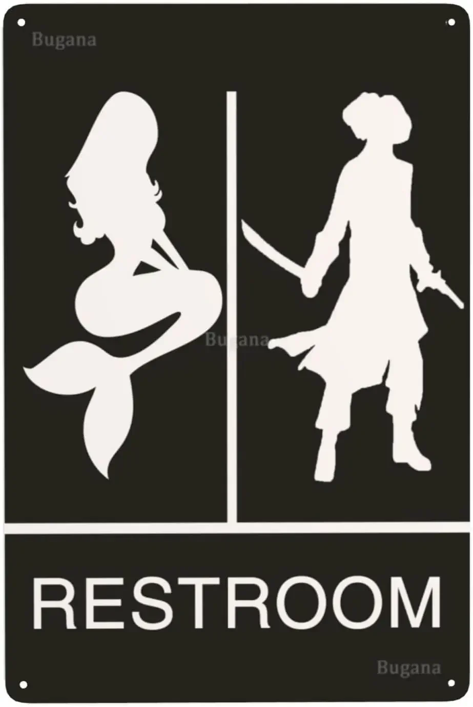 Home Bathroom Door Signs - 인어 해적 화장실 빈티지 금속 간판,