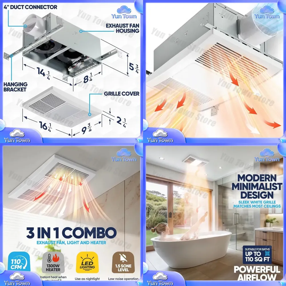 Home Bathroom Vent Fans - 욕실용 히터 및 LED 조명 내장