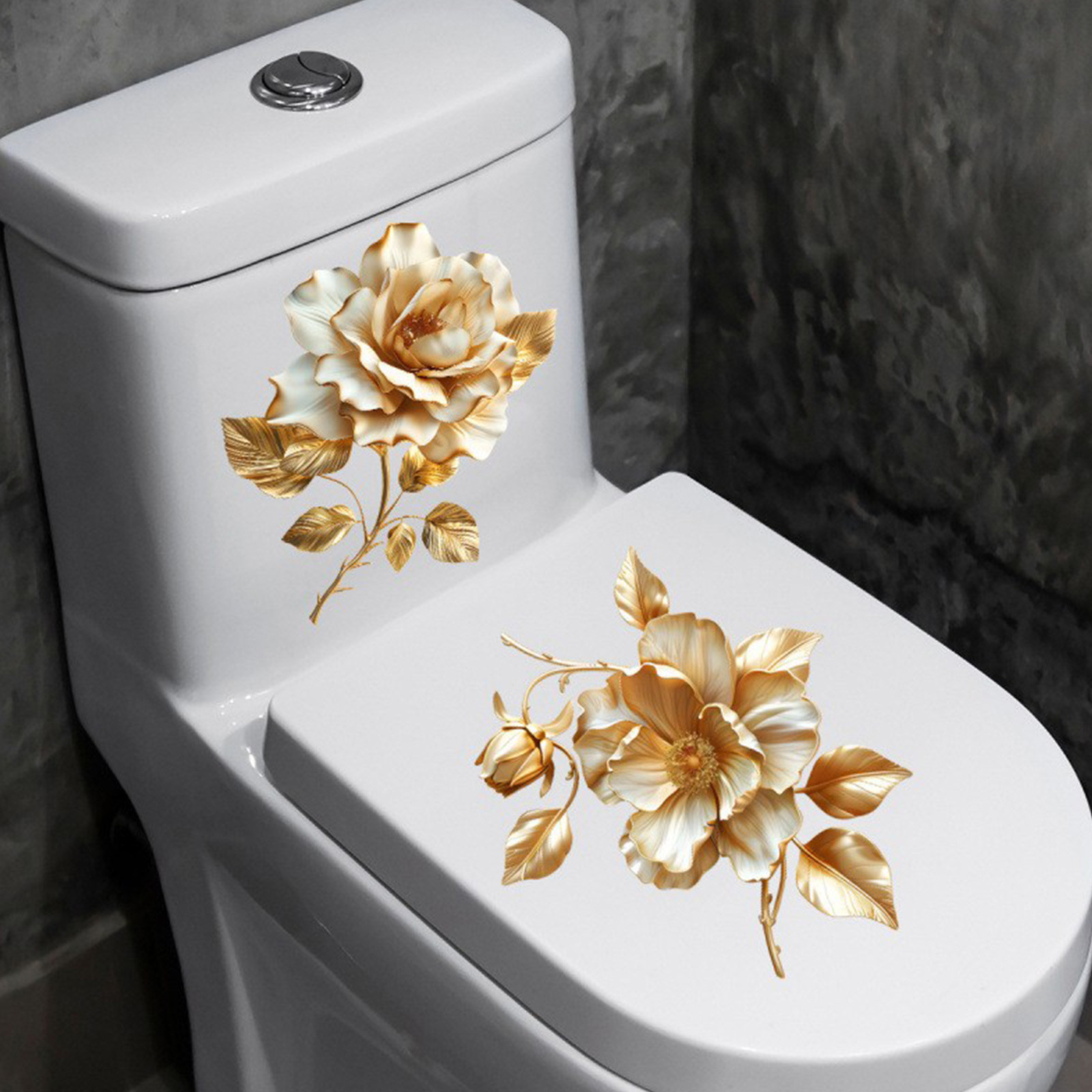 Home Of The Year Bathroom - 2pcs 꽃무늬 화장실 스티커는 욕실 벽