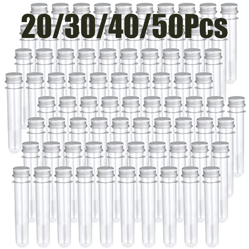 Bath Salts Jar - 20-50개 25×140mm 투명 PET 플라스틱 시험관(은색