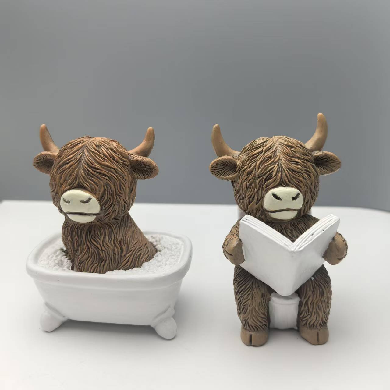 귀여운 스코틀랜드 하이랜드 소 레진 피규어 재미있는 목 - Home Of The Year Bathroom 리뷰 및 가격
