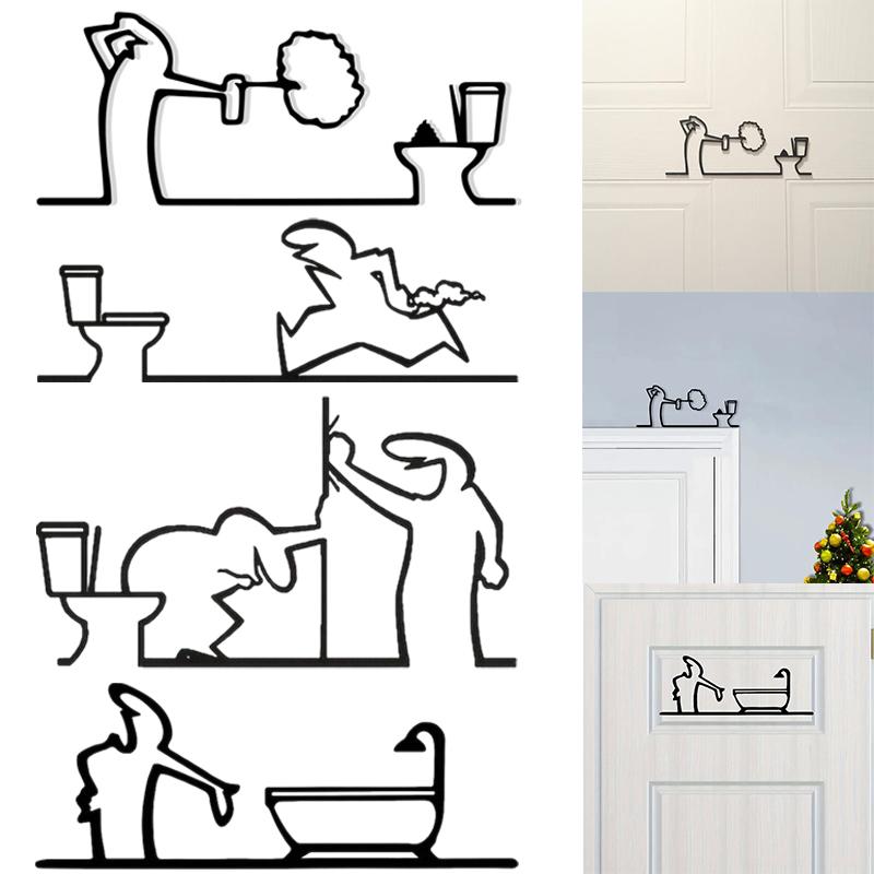 새로운 미니멀리스트 라인 금속 욕실 표지판 장식 화장실 - Home Bathroom Door Signs 리뷰 및 가격