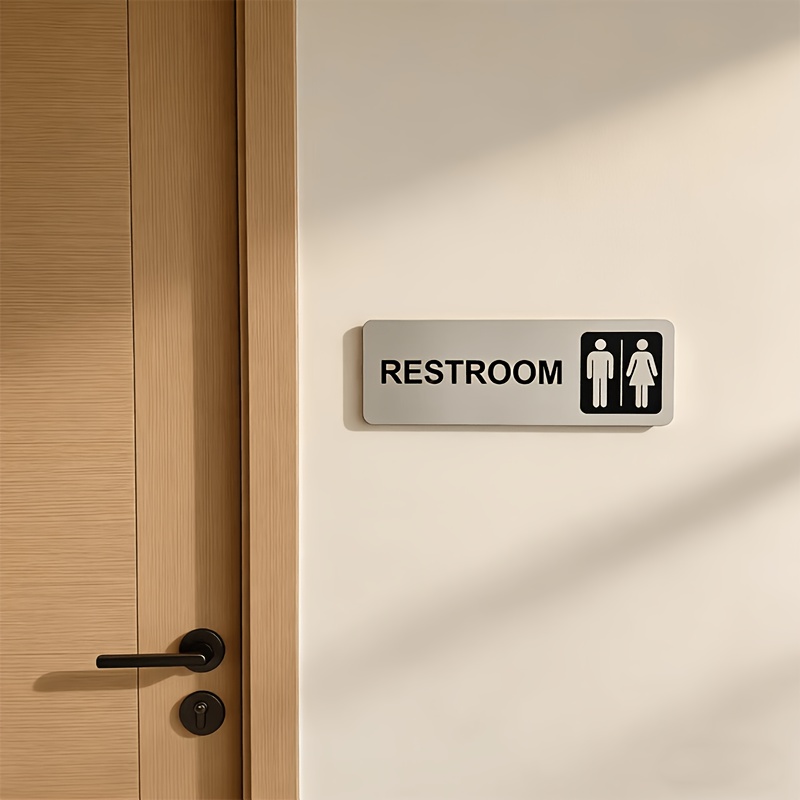 1Pcs 브러시드 메탈 화장실 표시판 자체 접착식 화장 - Home Bathroom Door Signs 리뷰 및 가격
