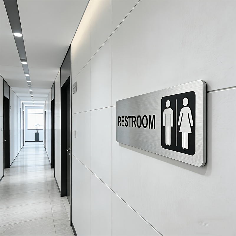 1Pcs 브러시드 메탈 화장실 표시판 자체 접착식 화장 - Home Bathroom Door Signs 리뷰 및 가격
