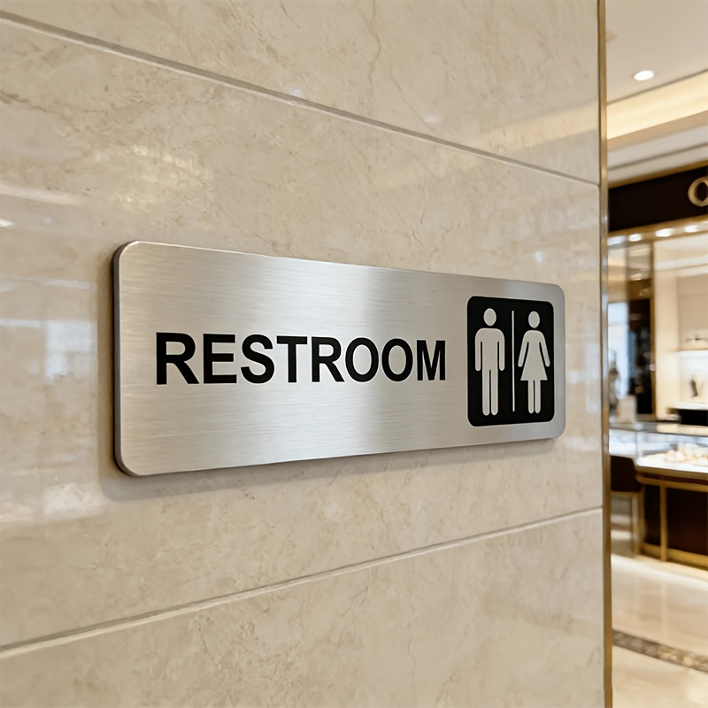 1Pcs 브러시드 메탈 화장실 표시판 자체 접착식 화장 - Home Bathroom Door Signs 리뷰 및 가격